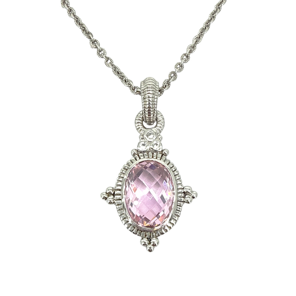 JUDITH RIPKA Sterling Silver Crystal Station Pendant Necklace with Pink CZ - Picture 4 of 8